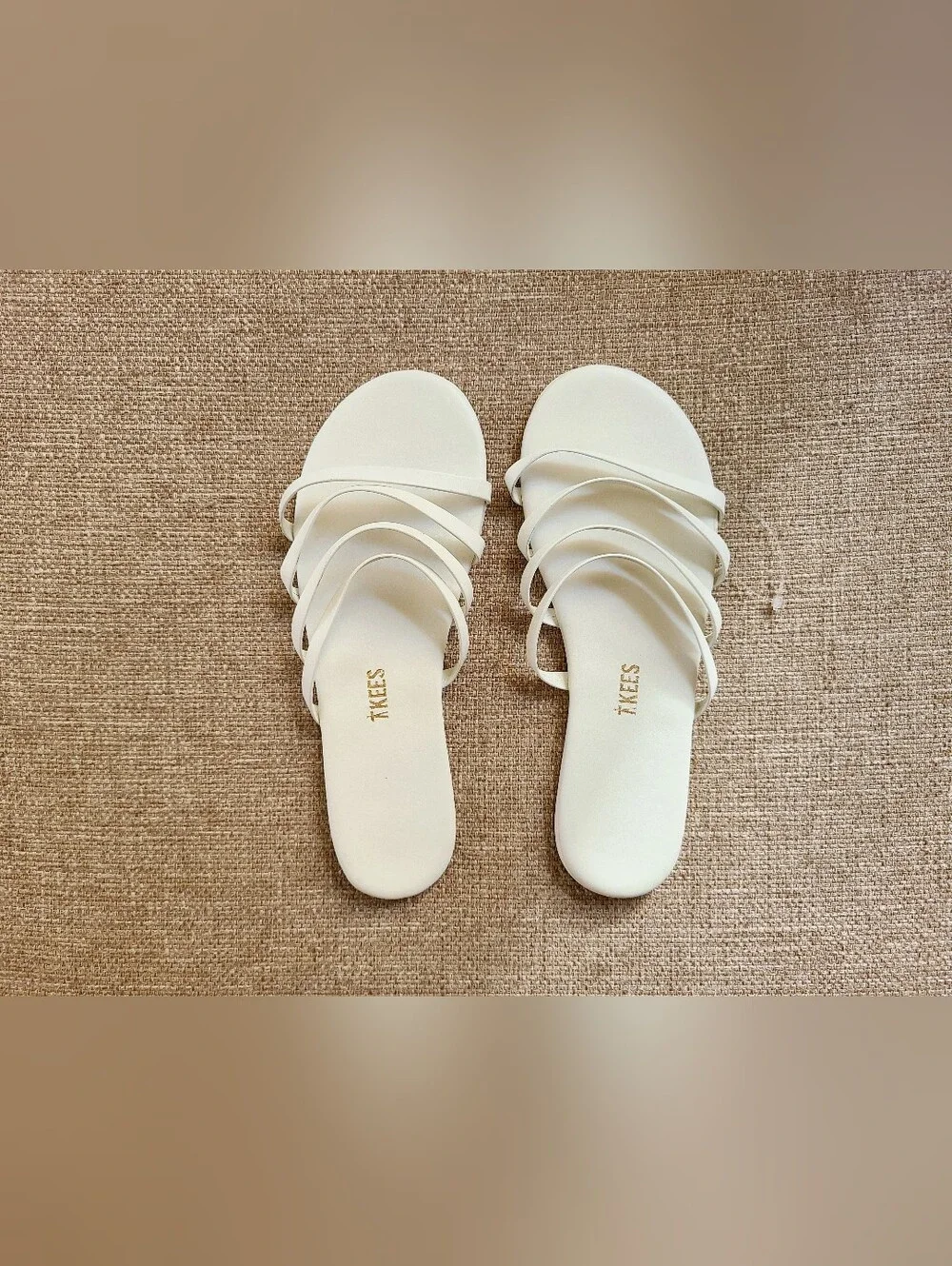 TKEES Senna Multi-Strap Leather Slide Sandals in Cream/White NEW Size 6